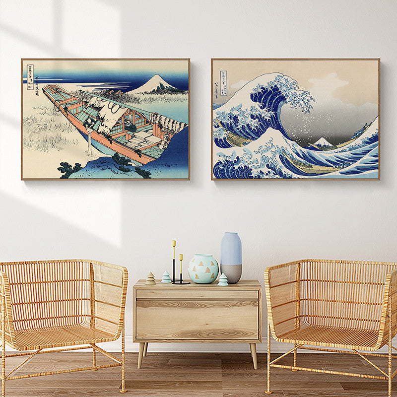【Chihiro】Invoice Included: "Beneath Mount Fuji" – Classic Ukiyo-e Wall Art. Suitable for Japanese-style tea rooms, *Izakaya* decor, and sofa feature walls. Features iconic imagery such as *The Great Wave off Kanagawa* by Katsushika Hokusai.