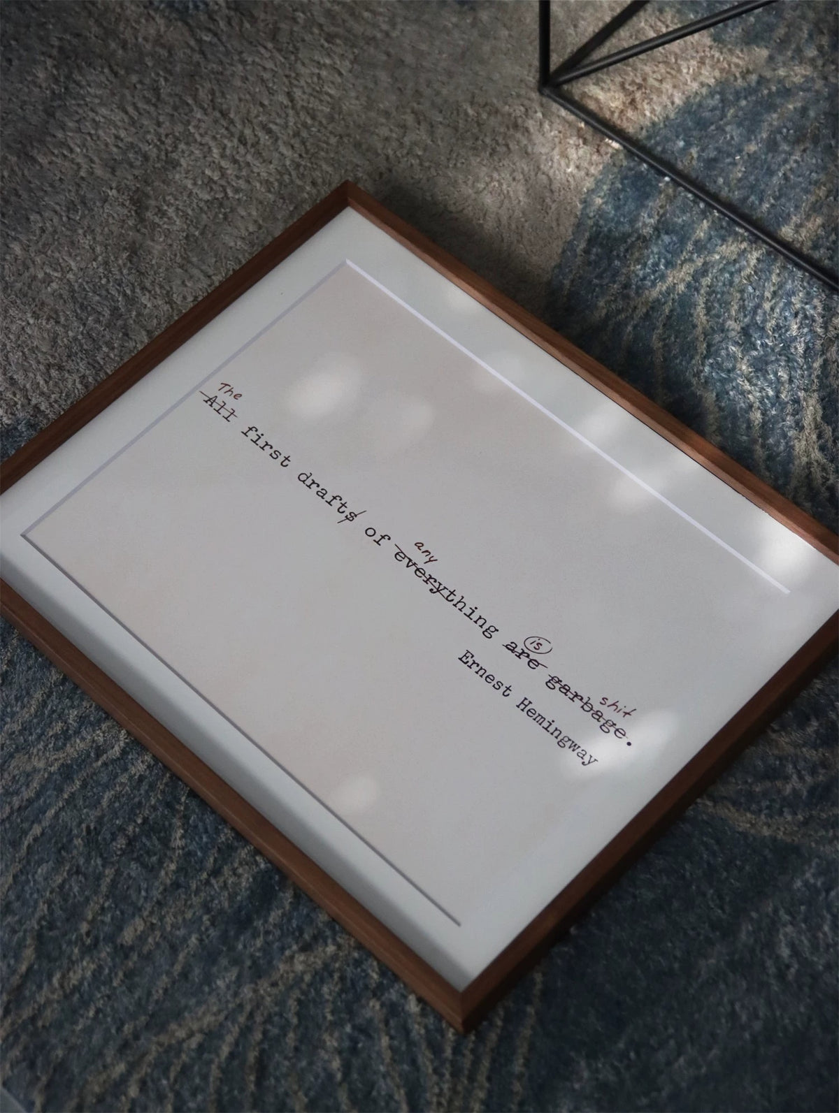 All First Drafts Are Garbage — Ernest Hemingway Quote Wall Art, Modern Literary Typography Print